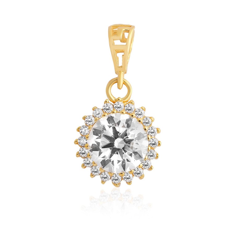 14 Ayar Sarı Altın Çiçek Desenli Taşlı Kolye Ucu