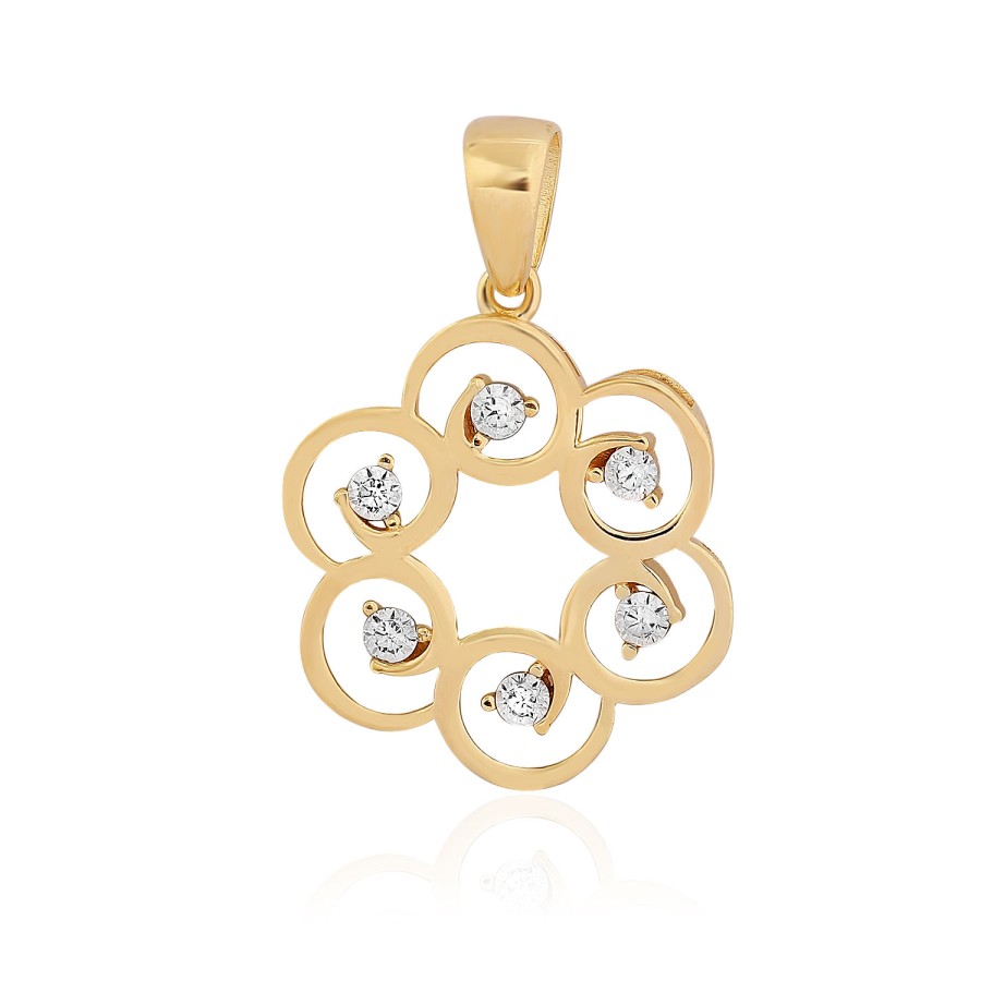 14 Ayar Sarı Altın Çiçek Figürlü Taşlı Kolye Ucu