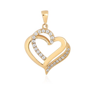 14 Ayar Sarı Altın Kalp Figürlü Taşlı Kolye Ucu