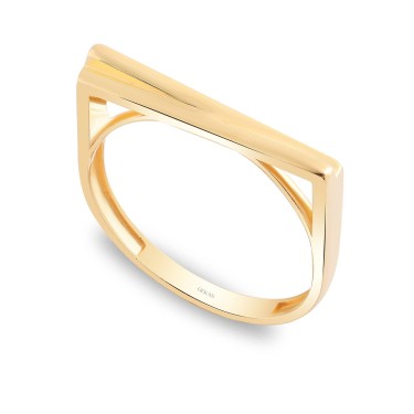 925 Ayar Gümüş Kararmaz Sarı Altın Kaplama Düz Köşeli Yüzük