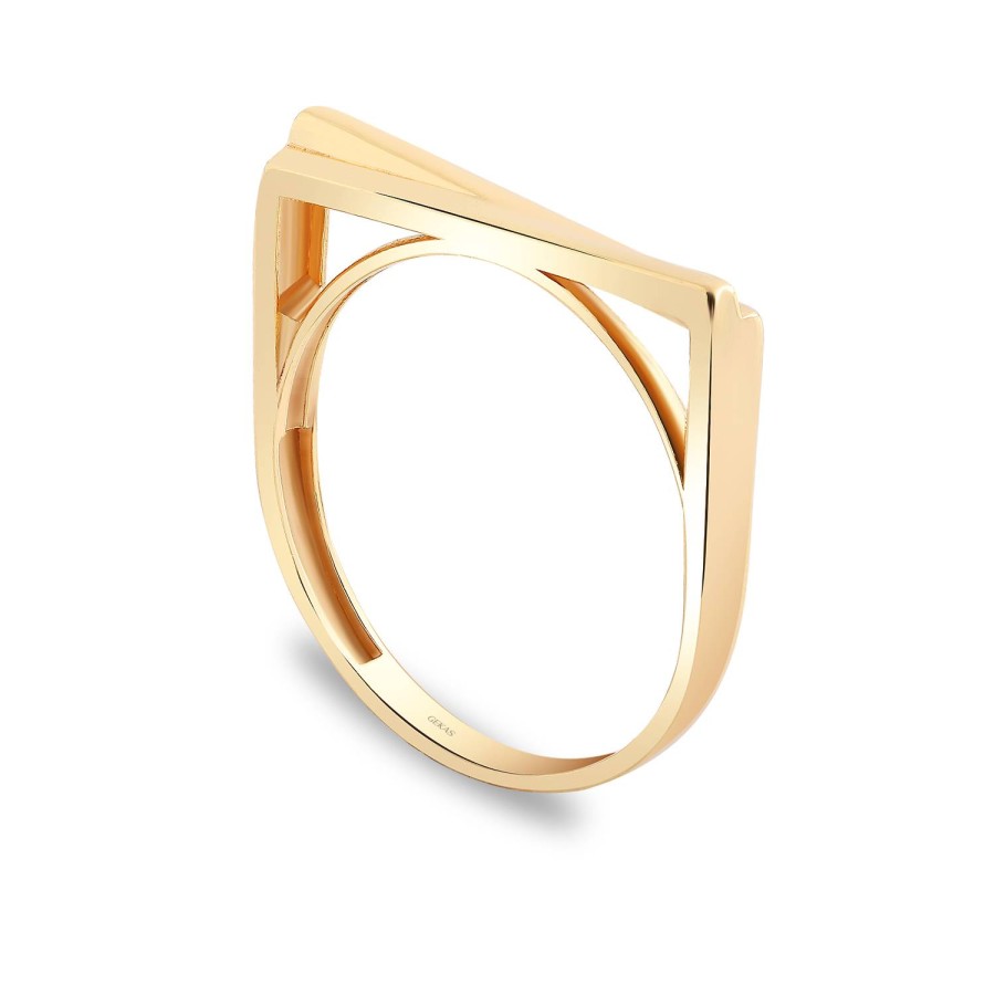 925 Ayar Gümüş Kararmaz Sarı Altın Kaplama Düz Köşeli Yüzük