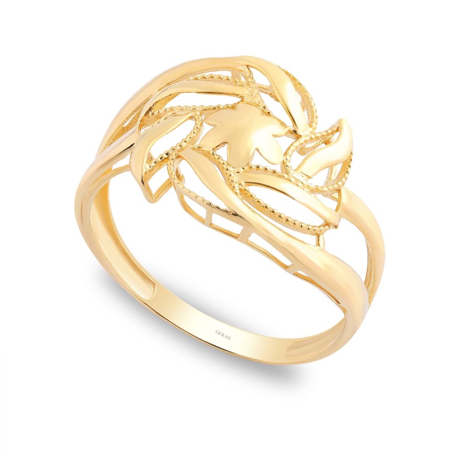 14 Ayar Sarı Altın Çiçek Figrülü Taşsız Yüzük