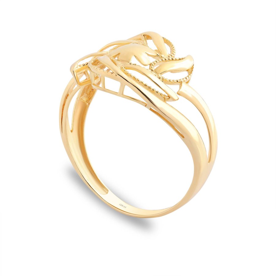 14 Ayar Sarı Altın Çiçek Figrülü Taşsız Yüzük