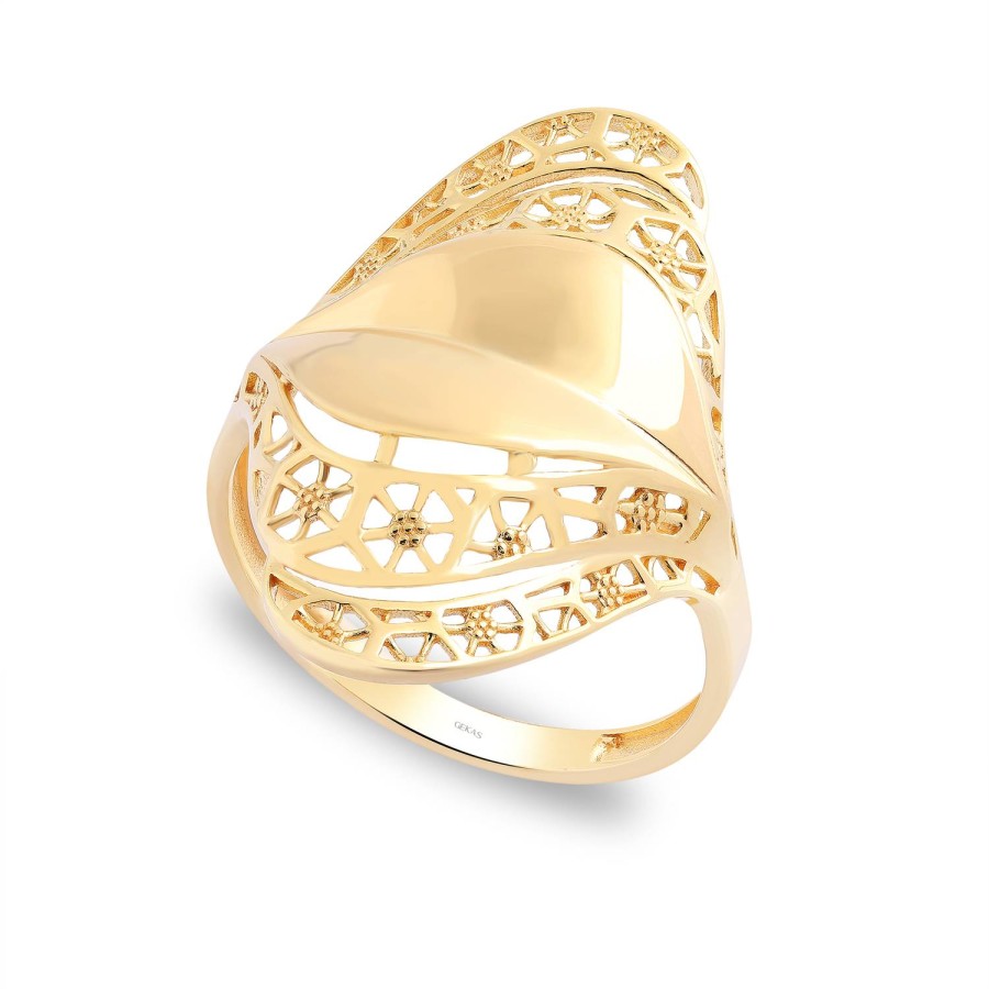 14 Ayar Sarı Altın Modern Tasarım Taşsız Yüzük