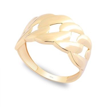 925 Ayar Gümüş Kararmaz Sarı Altın Kaplama Halka Zincir Yüzük