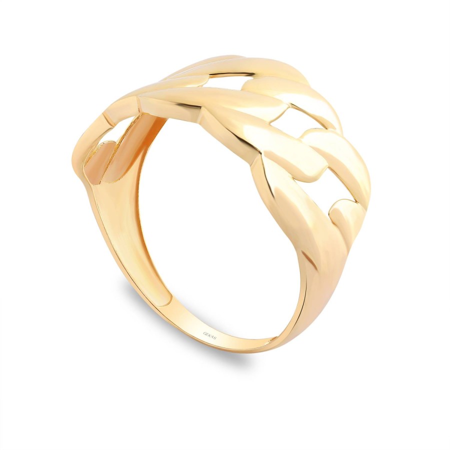 925 Ayar Gümüş Kararmaz Sarı Altın Kaplama Halka Zincir Yüzük