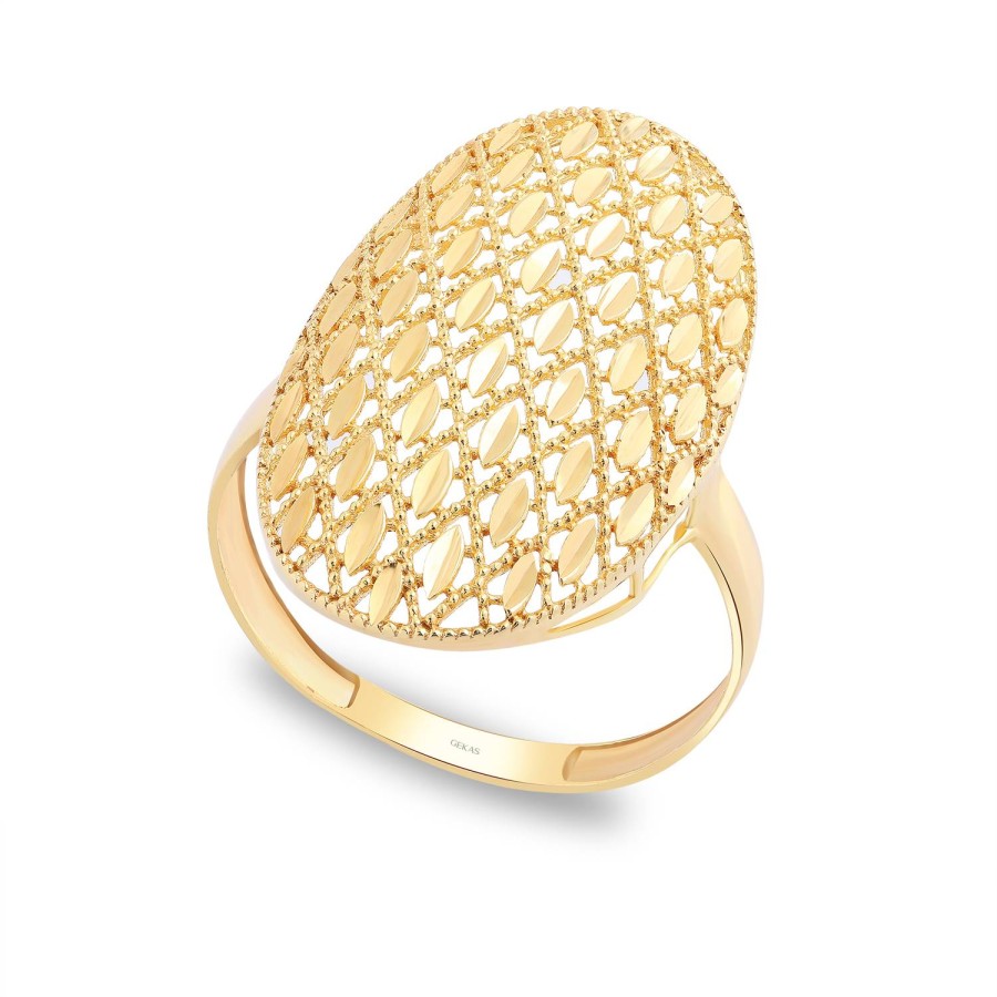 14 Ayar Sarı Altın Izgara Desenli Taşsız Yüzük