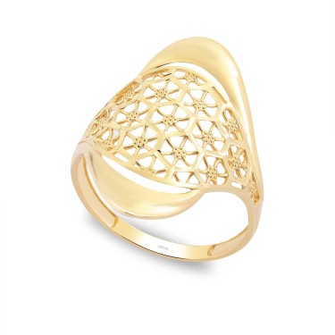 14 Ayar Sarı Altın Petek Desenli Taşsız Yüzük