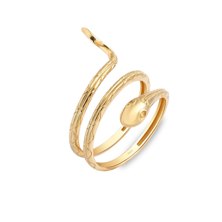 925 Ayar Gümüş Sarı Altın Kaplama Kararmaz Yılan Figürlü Yüzük