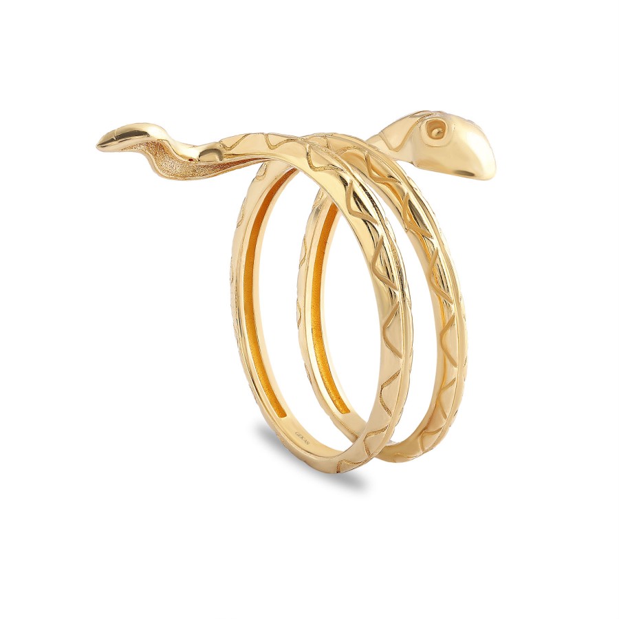 925 Ayar Gümüş Sarı Altın Kaplama Kararmaz Yılan Figürlü Yüzük