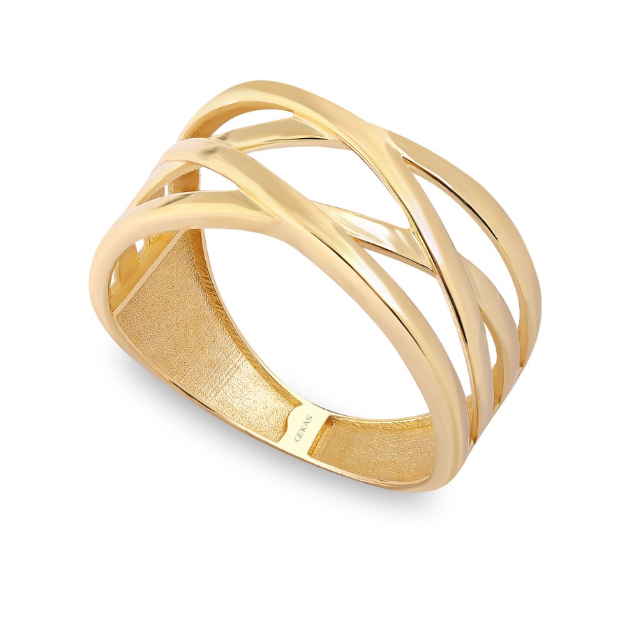 925 Ayar Gümüş Kararmaz Sarı Altın Kaplama Modern Taşsız Yüzük	