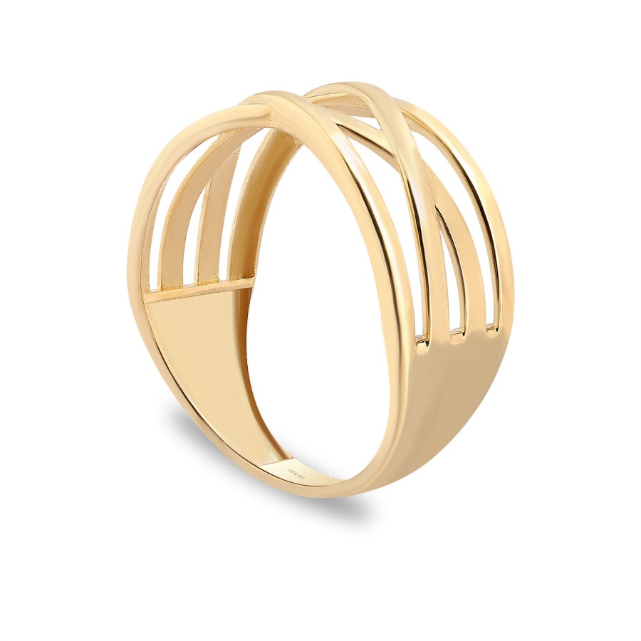 925 Ayar Gümüş Kararmaz Sarı Altın Kaplama Modern Taşsız Yüzük	