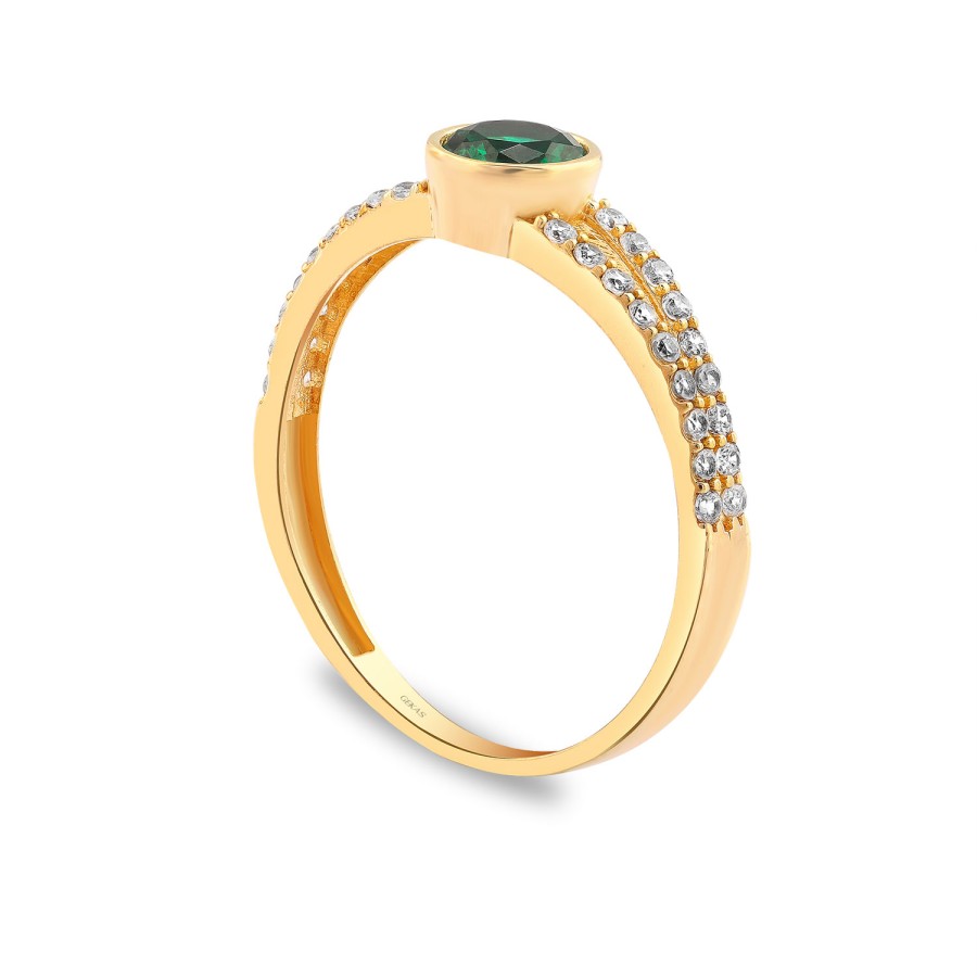 925 Ayar Gümüş Kararmaz Sarı Altın Kaplama Zümrüt Renkli Zirkon Taşlı Yüzük