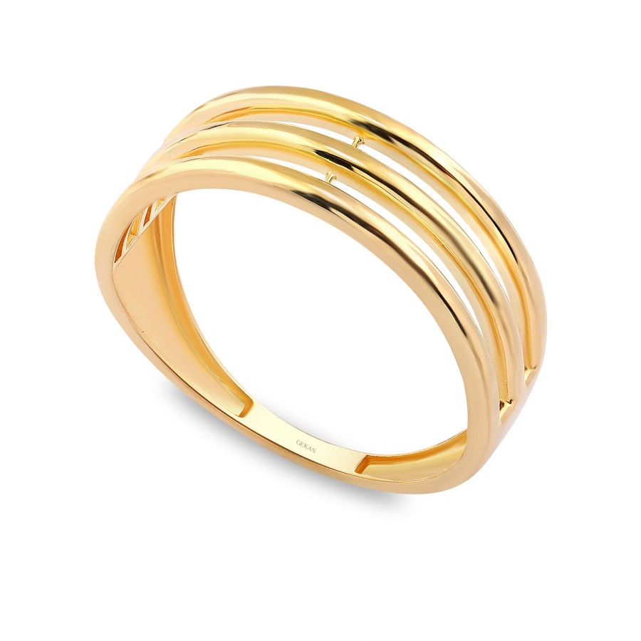 925 Ayar Gümüş Kararmaz Sarı Altın Kaplama Kaburga Model Yüzük