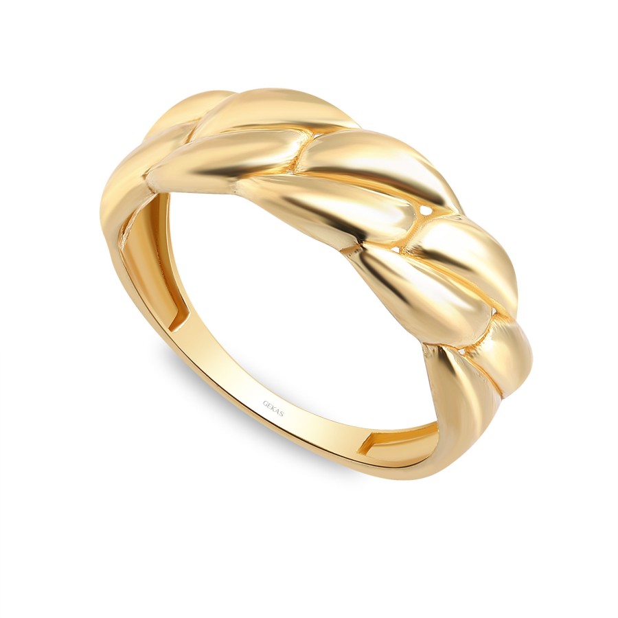 925 Ayar Gümüş Kararmaz Sarı Altın Kaplama Burma Detaylı Taşsız Yüzük