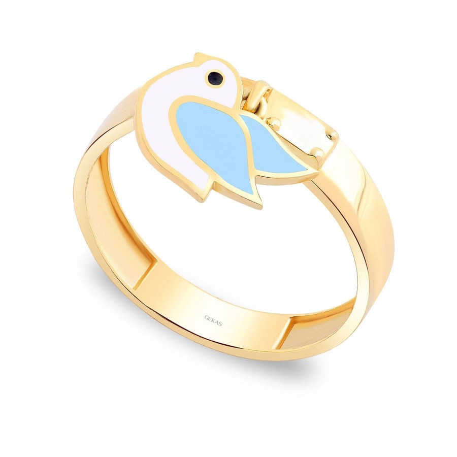 14 Ayar Sarı Altın Kuş Figürlü Mineli Sallantılı Yüzük