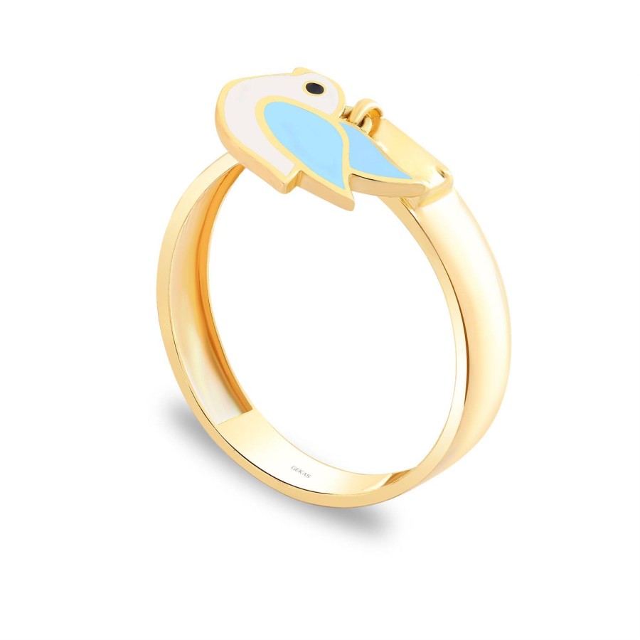 14 Ayar Sarı Altın Kuş Figürlü Mineli Sallantılı Yüzük