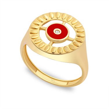 925 Ayar Gümüş Kararmaz Sarı Altın Kaplama Kırmızı Mineli Taşlı Yüzük