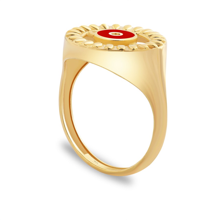 925 Ayar Gümüş Kararmaz Sarı Altın Kaplama Kırmızı Mineli Taşlı Yüzük
