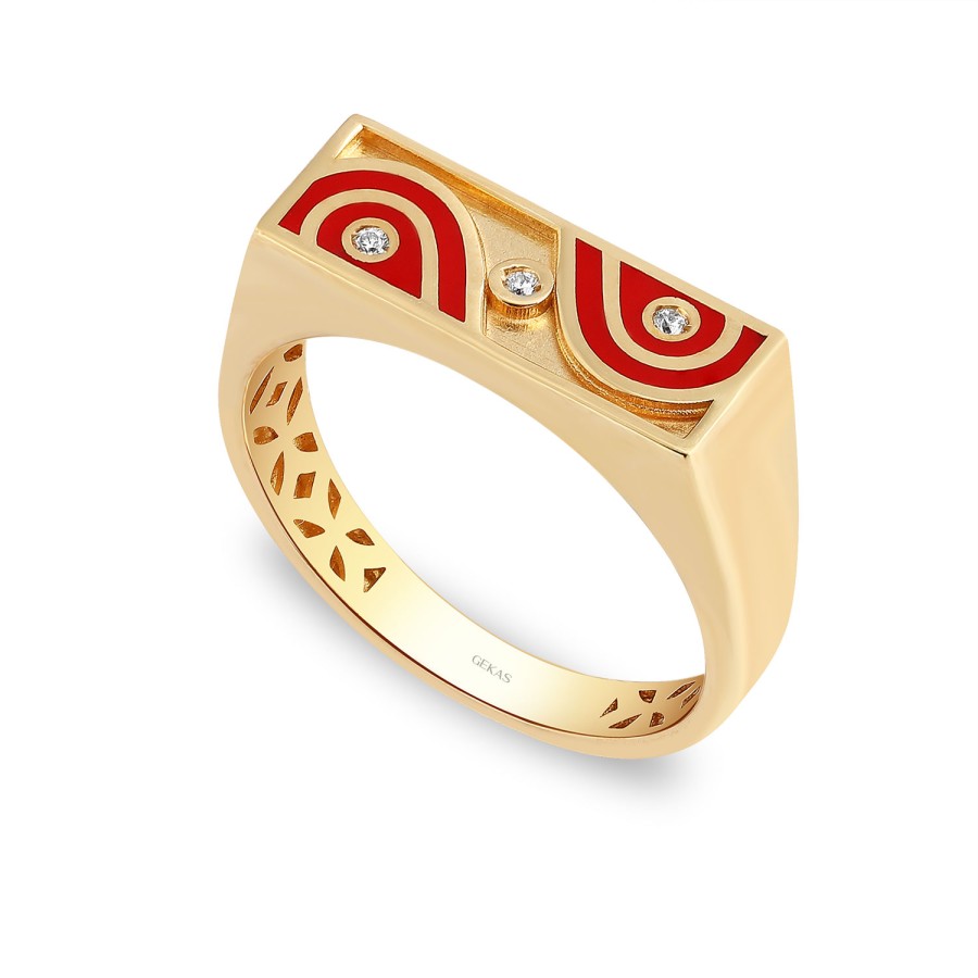 14 Ayar Sarı Altın Kırmızı Mineli Yüzük