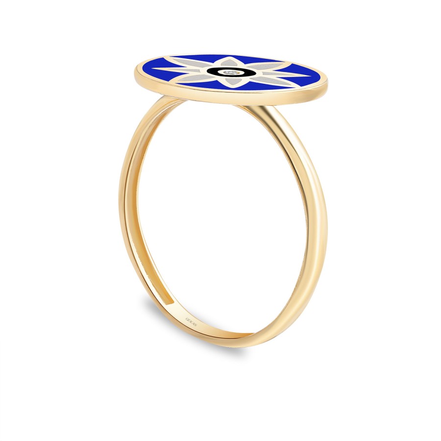 14 Ayar Sarı Altın Çiçek Figürlü  Mineli Taşlı Yüzük