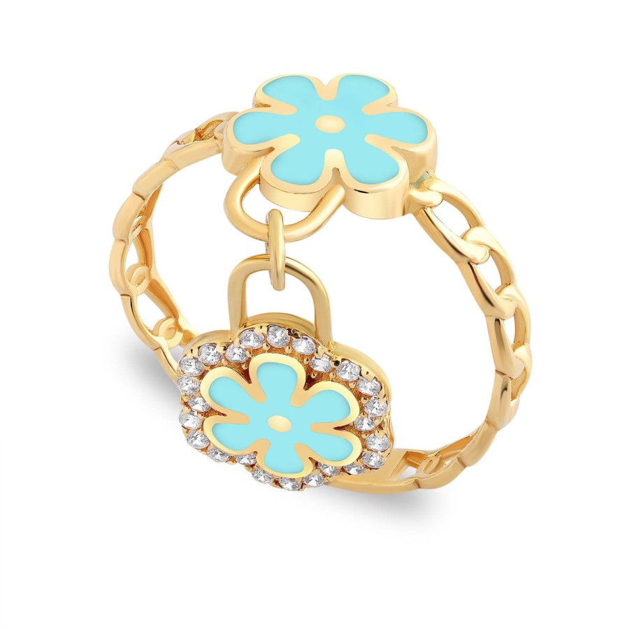 14 Ayar Sarı Altın Modern Sallantılı Mineli Taşlı Yüzük