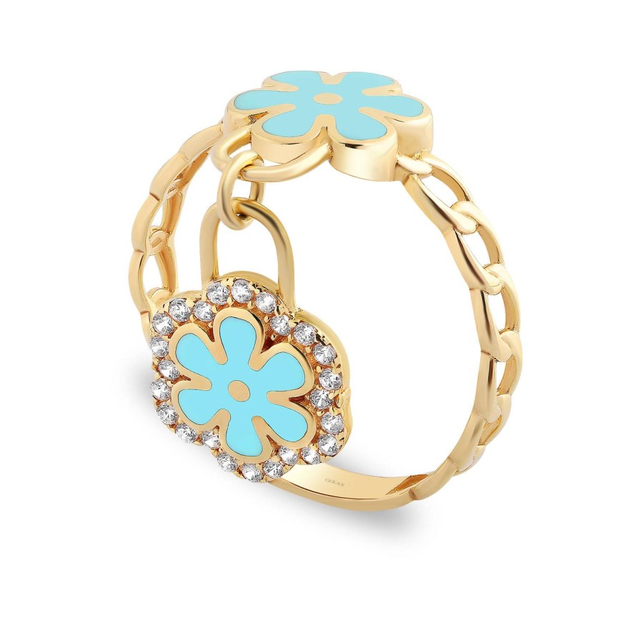 14 Ayar Sarı Altın Modern Sallantılı Mineli Taşlı Yüzük