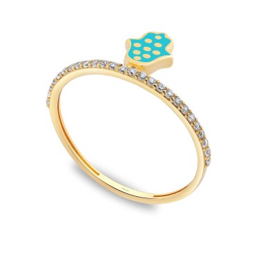 14 Ayar Sarı Altın Fatma Ana Eli Taşlı Yüzük