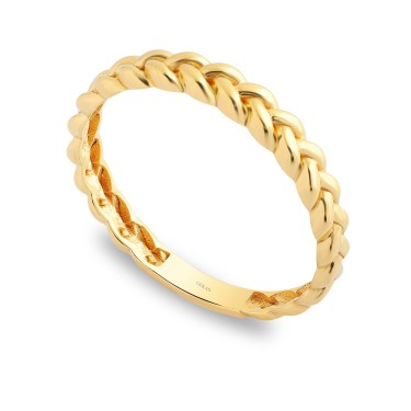 925 Ayar Gümüş Kararmaz Sarı Altın Kaplama Örme Detaylı Yüzük