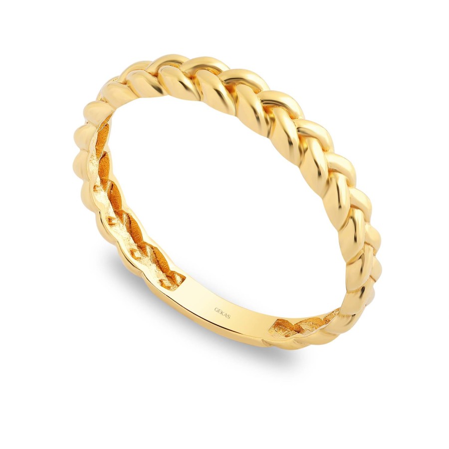 925 Ayar Gümüş Kararmaz Sarı Altın Kaplama Örme Detaylı Yüzük