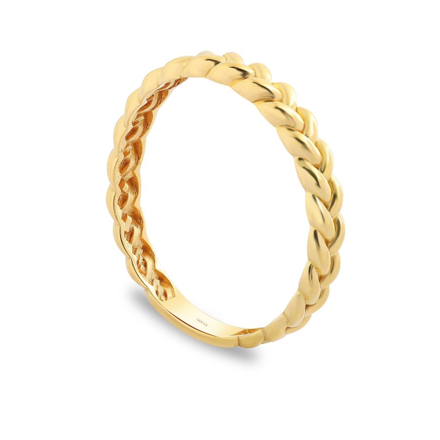 925 Ayar Gümüş Kararmaz Sarı Altın Kaplama Örme Detaylı Yüzük