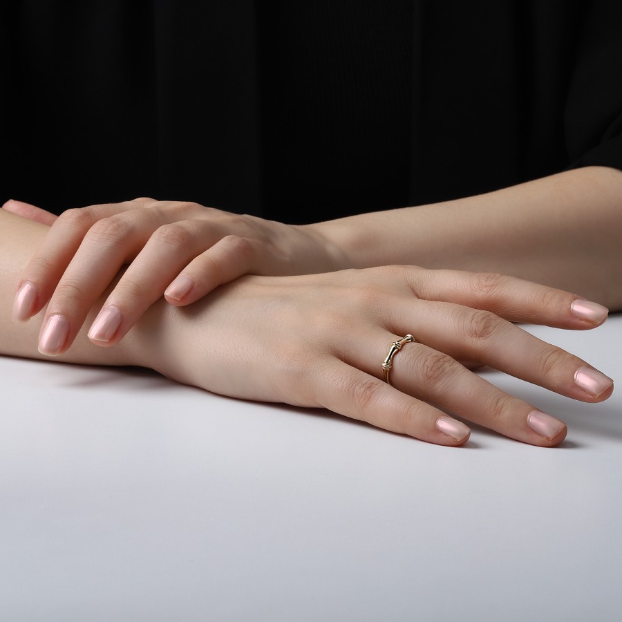 925 Ayar Gümüş Kararmaz Sarı Altın Kaplama Kemik Modeli Taşsız Yüzük