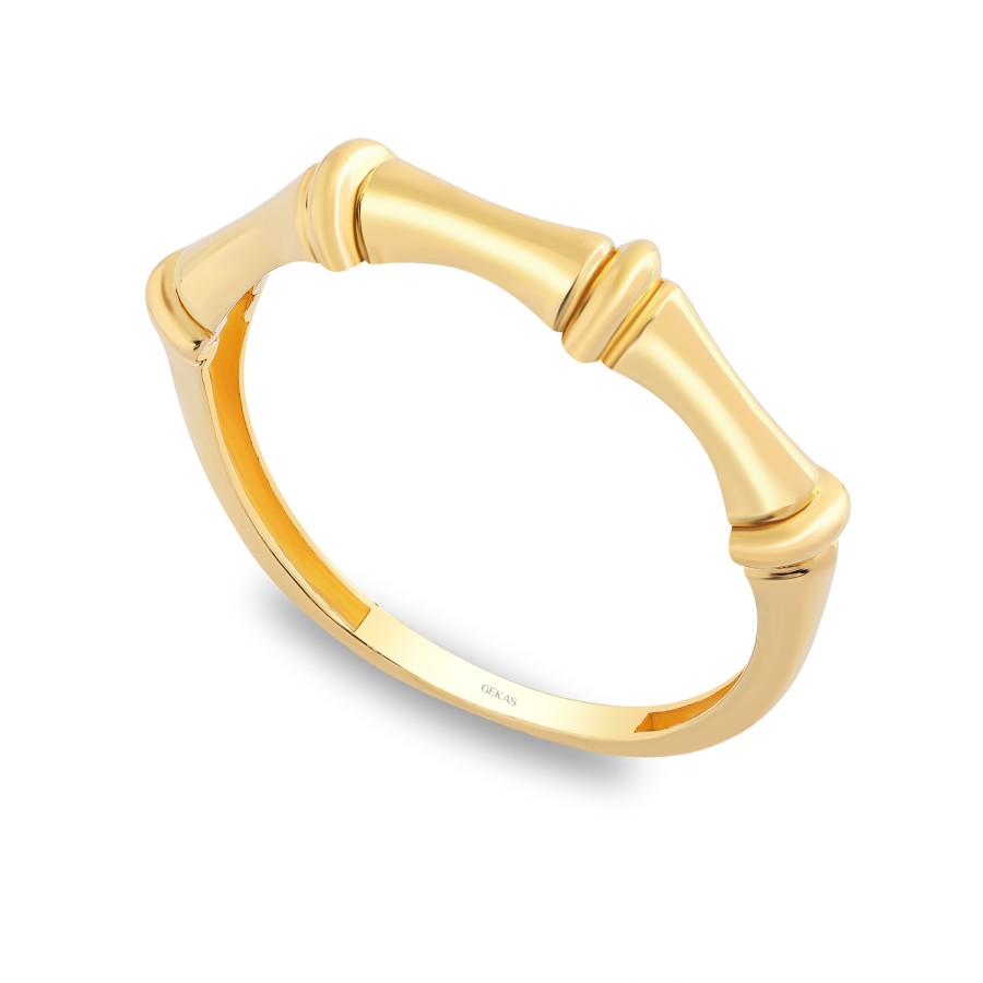 925 Ayar Gümüş Kararmaz Sarı Altın Kaplama Kemik Modeli Taşsız Yüzük