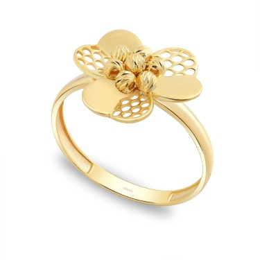 14 Ayar Sarı Altın Yonca Figürlü Dorika Toplu Taşsız Yüzük