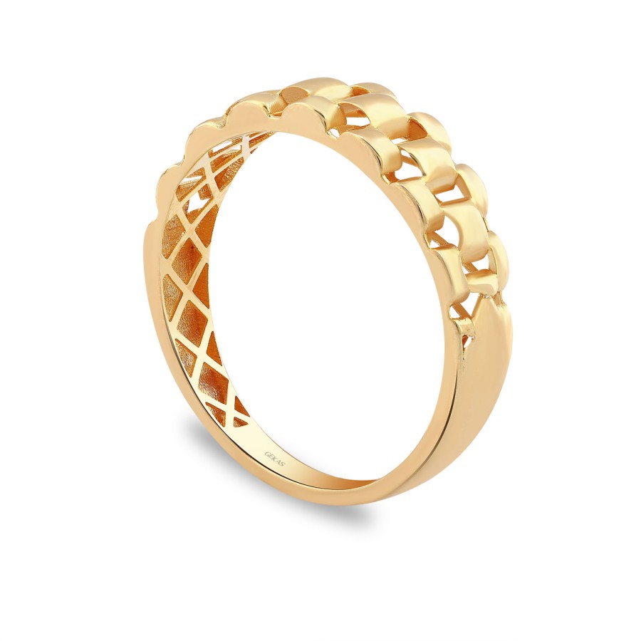 925 Ayar Gümüş Kararmaz Sarı Altın Kaplama Taşsız Kordon Yüzük