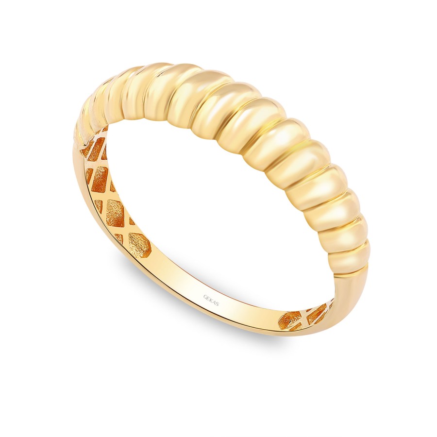 925 Ayar Gümüş Kararmaz Sarı Altın Kaplama Sade Burgu Yüzük