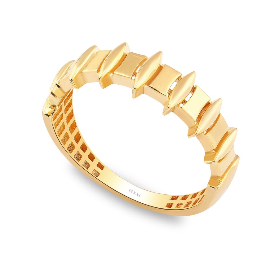 925 Ayar Gümüş Kararmaz Sarı Altın Kaplama Çivi Model Yüzük