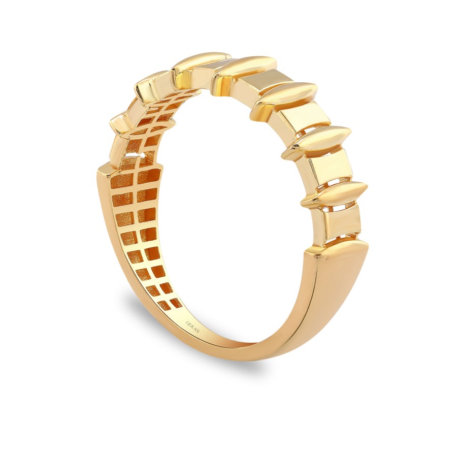 925 Ayar Gümüş Kararmaz Sarı Altın Kaplama Çivi Model Yüzük