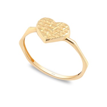 14 Ayar Sarı Altın Kalp Model Yüzük