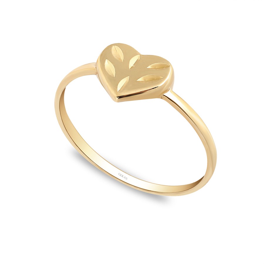 14 Ayar Sarı Altın Kalp Figürlü Yüzük