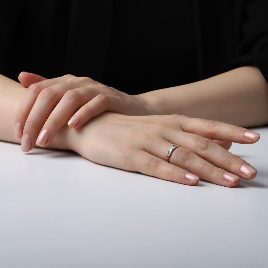 925 Ayar Gümüş Kararmaz Sarı Altın Kaplama Turkuaz Mineli Taşlı Yüzük