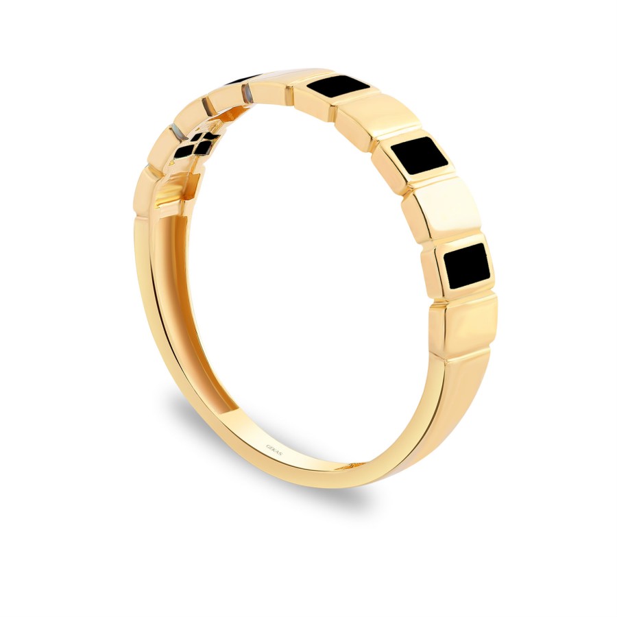 14 Ayar Sarı Altın Siyah Mineli Taşsız Yüzük