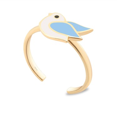 14 Ayar Sarı Altın Kuş Figürlü Mineli Çocuk Yüzük