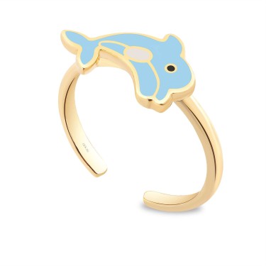 14 Ayar Sarı Altın Balık Figürlü Mineli Çocuk Yüzük