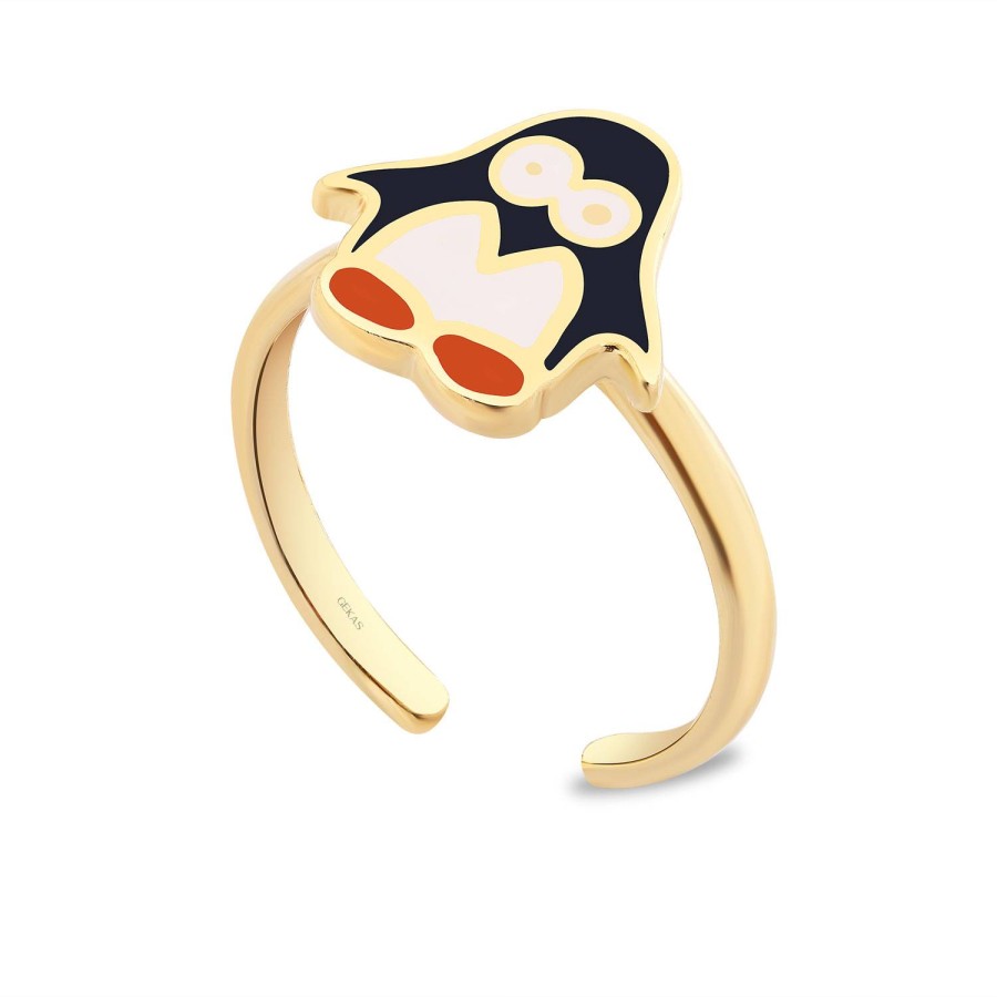 14 Ayar Sarı Altın Penguen Figürlü Mineli Çocuk Yüzük