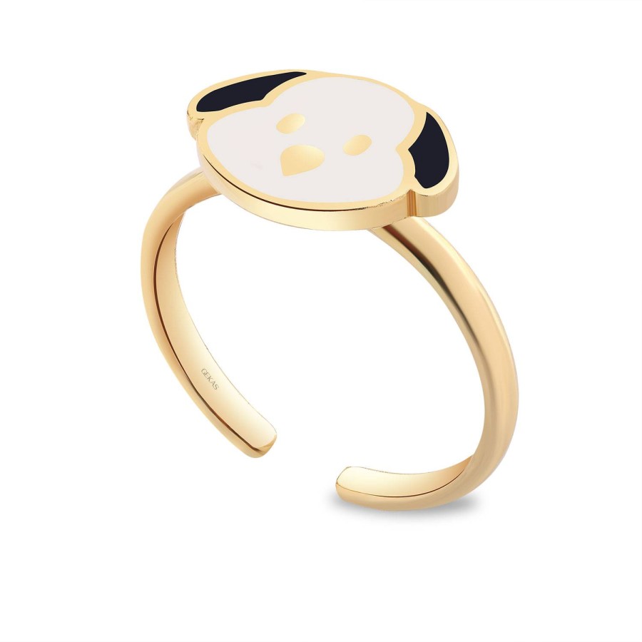 14 Ayar Sarı Altın Köpek Figürlü Mineli Çocuk Yüzük