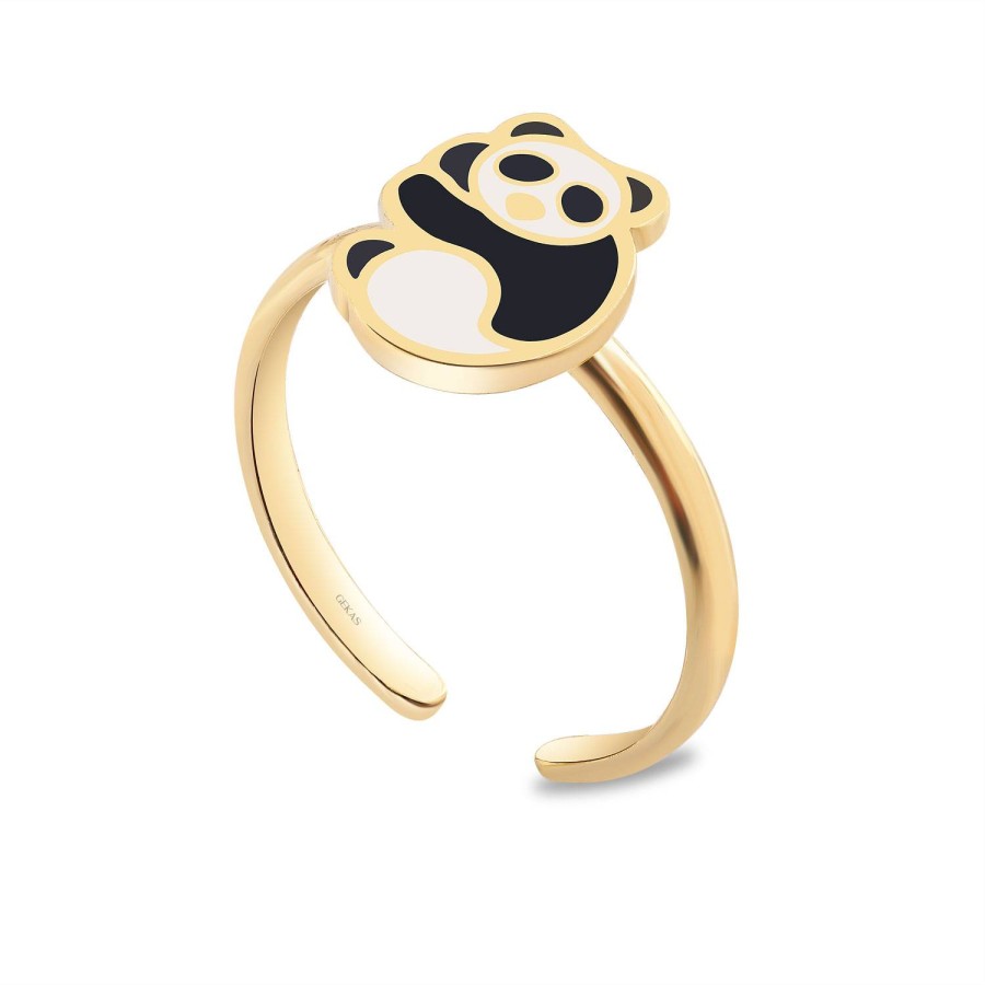 14 Ayar Sarı Altın Panda Figürlü Mineli Çocuk Yüzük