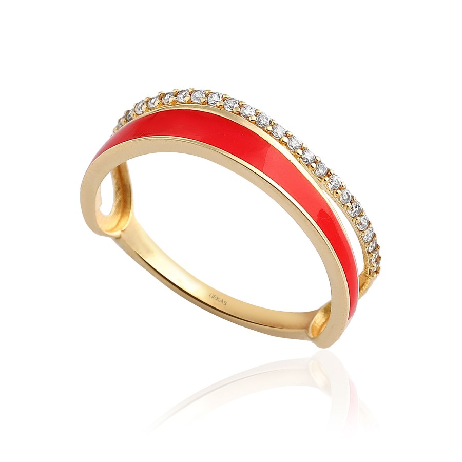 14 Ayar Sarı Altın Kırmızı Mineli Ve Taşlı Yüzük