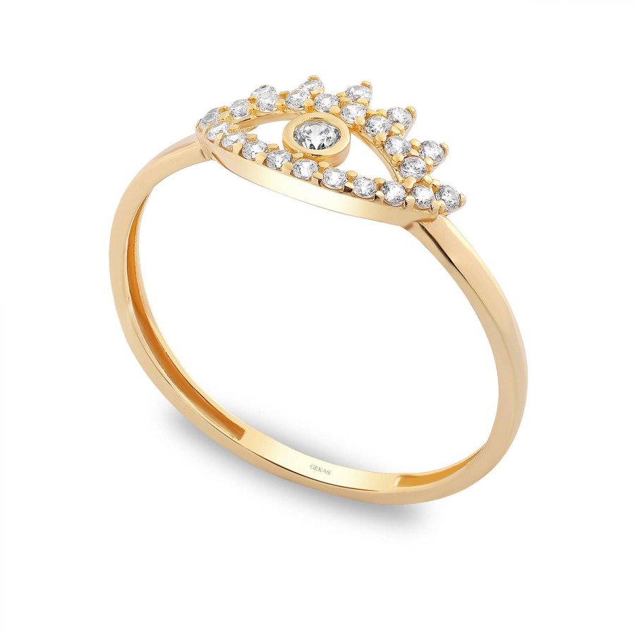 14 Ayar Sarı Altın Göz Figürlü Taşlı Yüzük