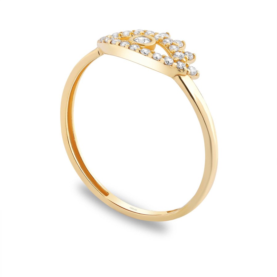 14 Ayar Sarı Altın Göz Figürlü Taşlı Yüzük